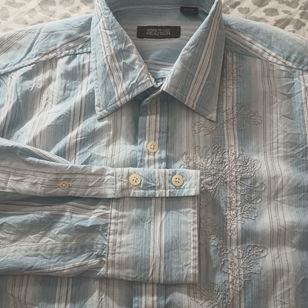 Men's Kenneth Cole Reaction‎ Light Blue Embroidered Shirt S